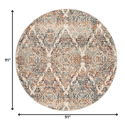 8' Ivory Round Oriental Dhurrie Area Rug