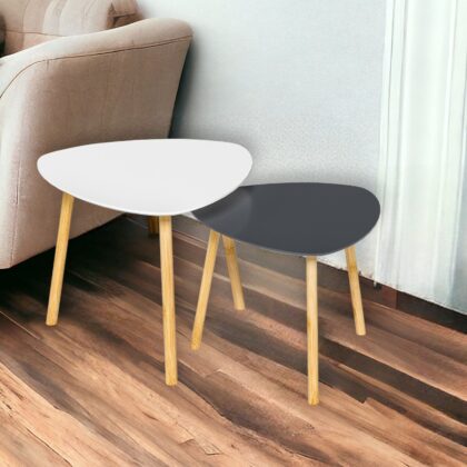 Set Of Two 22" Natural And Gray and White Nested Tables