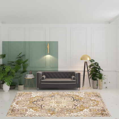 8' X 11' Gold And Ivory Oriental Power Loom Stain Resistant Area Rug With Fringe