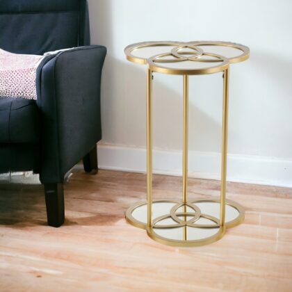 22" Gold Mirrored Glass Three Circle End Table