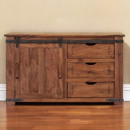 50" Brown Solid Wood Enclosed Storage Distressed TV Stand