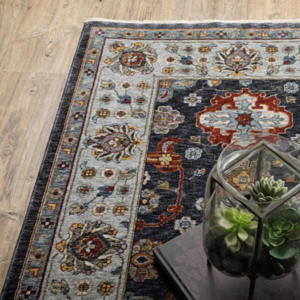 2' X 8' Blue And Beige Oriental Power Loom Runner Rug With Fringe