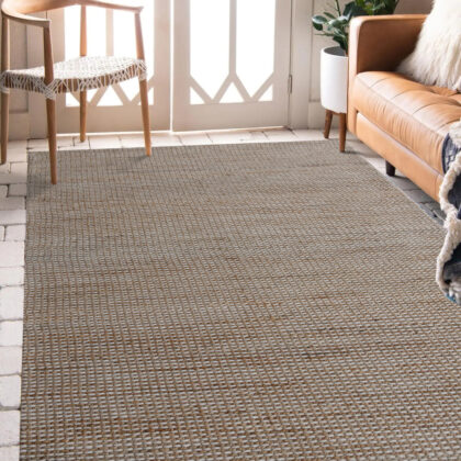 9' x 12' Beige Striped Hand Woven Area Rug