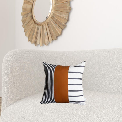 Set Of Two 17" X 17" Brown and White Faux Leather Striped Zippered Pillow Cover