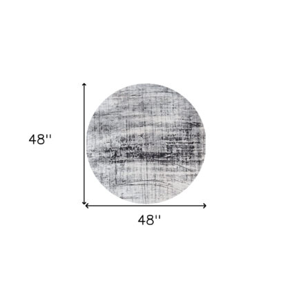 5' Black and White Round Abstract Non Skid Area Rug