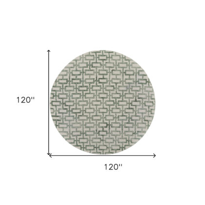 10' Ivory and Green Round Trellis Hand Tufted Area Rug