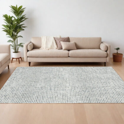10' x 14' Gray and Ivory Wool Checkered Hand Hooked Area Rug