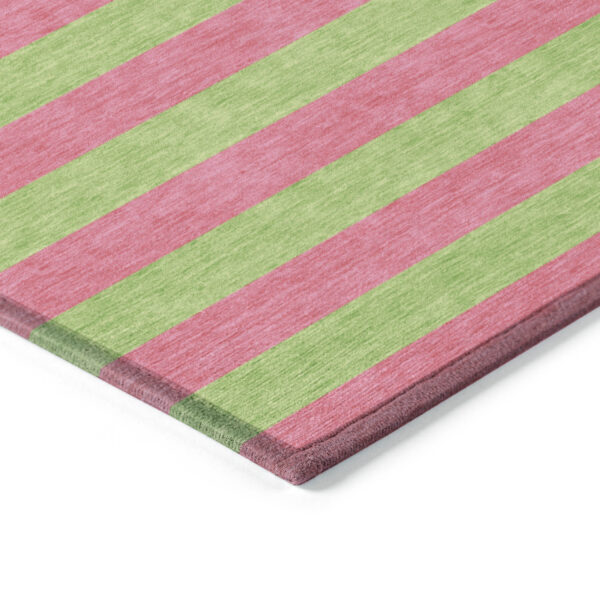 8' Round Green and Red Round Striped Washable Non Skid Indoor Outdoor Area Rug