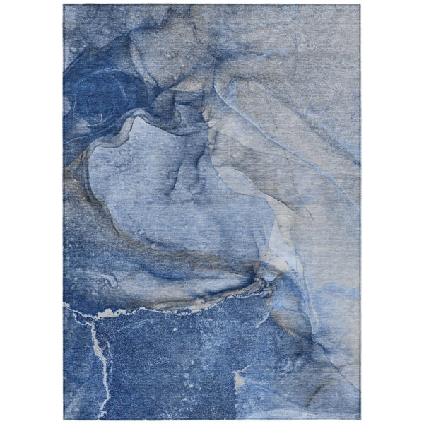 3' X 5' Navy Blue Abstract Washable Non Skid Indoor Outdoor Area Rug