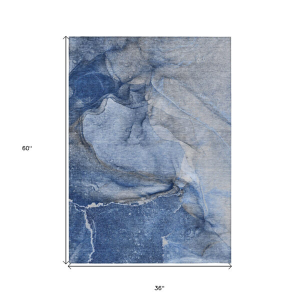 3' X 5' Navy Blue Abstract Washable Non Skid Indoor Outdoor Area Rug