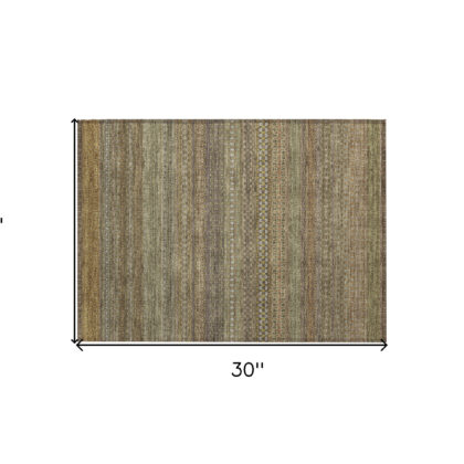 2' X 3' Khaki Striped Washable Non Skid Indoor Outdoor Area Rug