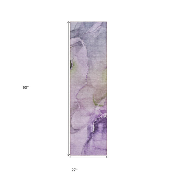 2' X 8' Purple Abstract Washable Indoor Outdoor Runner Rug