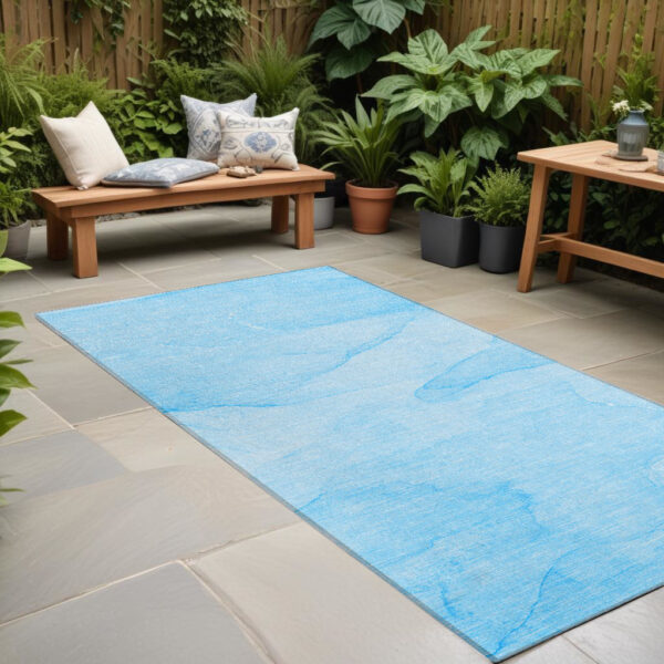 8' Runner Blue Abstract Washable Non Skid Indoor Outdoor Runner Rug