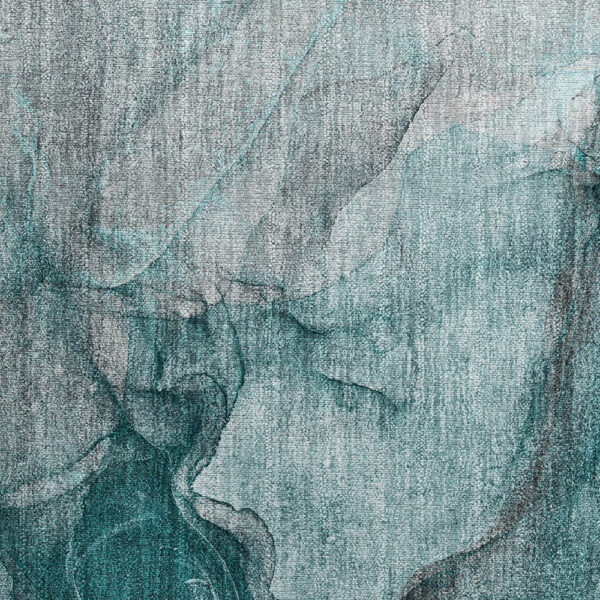 2' X 3' Teal Abstract Washable Non Skid Indoor Outdoor Area Rug