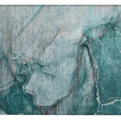 2' X 3' Teal Abstract Washable Non Skid Indoor Outdoor Area Rug