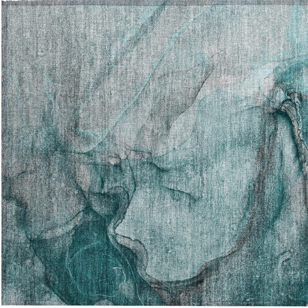 2' X 3' Teal Abstract Washable Non Skid Indoor Outdoor Area Rug
