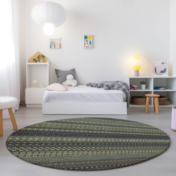 8' Round Sage Round Striped Washable Non Skid Indoor Outdoor Area Rug