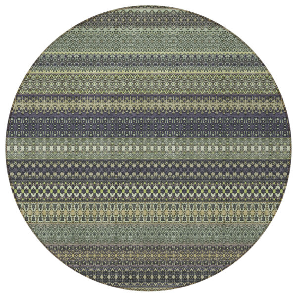 8' Round Sage Round Striped Washable Non Skid Indoor Outdoor Area Rug