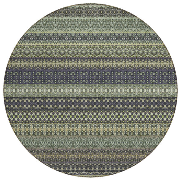 8' Round Sage Round Striped Washable Non Skid Indoor Outdoor Area Rug