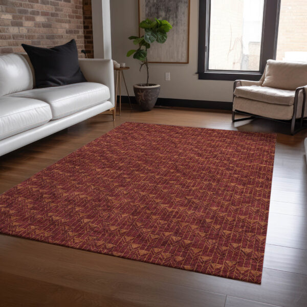 9' X 12' Burgundy Geometric Washable Non Skid Indoor Outdoor Area Rug