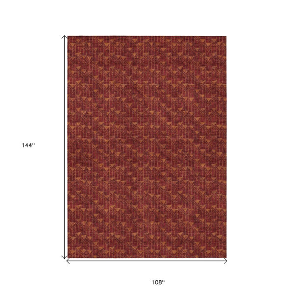 9' X 12' Burgundy Geometric Washable Non Skid Indoor Outdoor Area Rug