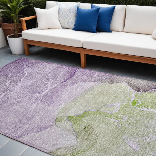 9' X 12' Purple Abstract Washable Non Skid Indoor Outdoor Area Rug