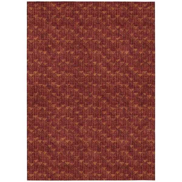 9' X 12' Burgundy Geometric Washable Non Skid Indoor Outdoor Area Rug