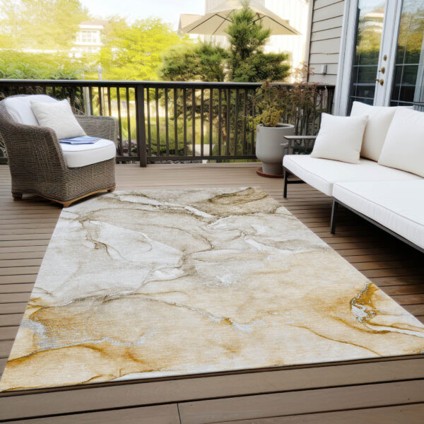 9' X 12' Brown Abstract Washable Non Skid Indoor Outdoor Area Rug