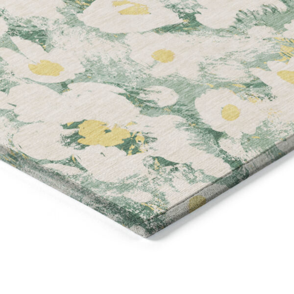 3' X 5' Green Floral Washable Non Skid Indoor Outdoor Area Rug
