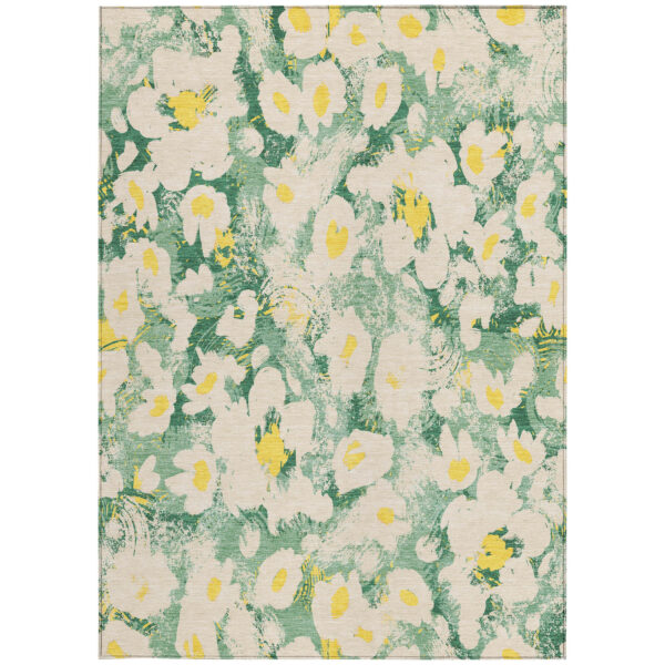 3' X 5' Green Floral Washable Non Skid Indoor Outdoor Area Rug