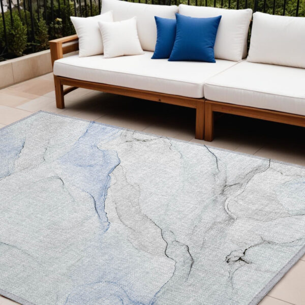 10' X 14' Ivory Blue and Gray Abstract Washable Non Skid Indoor Outdoor Area Rug