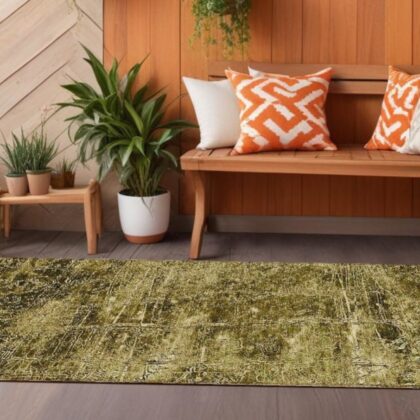 8' Runner Green Abstract Washable Non Skid Indoor Outdoor Runner Rug