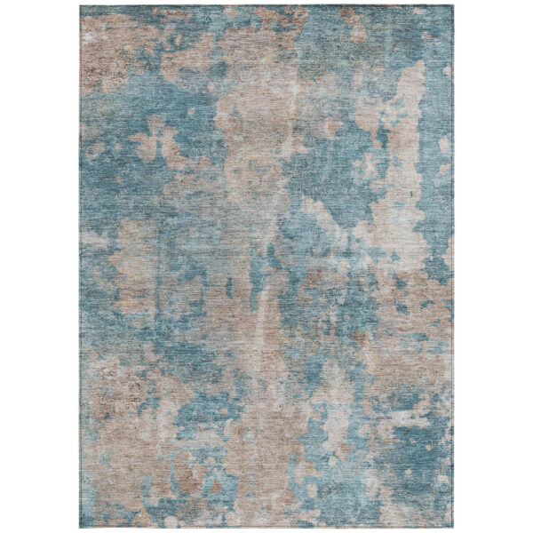10' X 14' Teal and Taupe Abstract Washable Non Skid Indoor Outdoor Area Rug