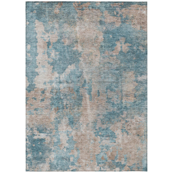 10' X 14' Teal and Taupe Abstract Washable Non Skid Indoor Outdoor Area Rug
