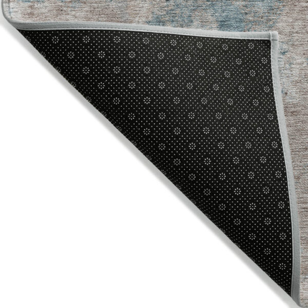 10' X 14' Teal and Taupe Abstract Washable Non Skid Indoor Outdoor Area Rug