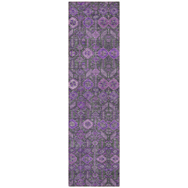 8' Runner Purple and Green Floral Washable Non Skid Indoor Outdoor Runner Rug