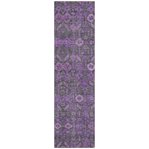 8' Runner Purple and Green Floral Washable Non Skid Indoor Outdoor Runner Rug