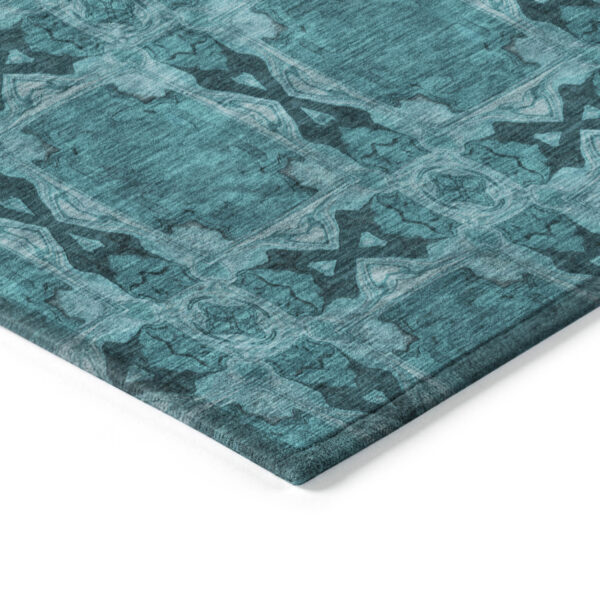 8' Runner Teal Floral Medallion Washable Non Skid Indoor Outdoor Runner Rug