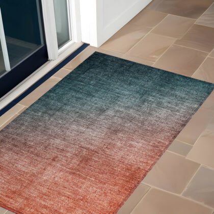 2' X 3' Gray and Red Orange Ombre Washable Non Skid Indoor Outdoor Area Rug