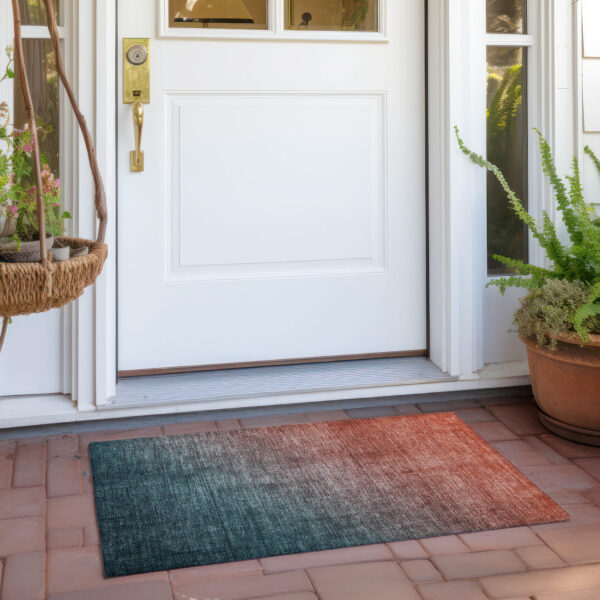 2' X 3' Gray and Red Orange Ombre Washable Non Skid Indoor Outdoor Area Rug