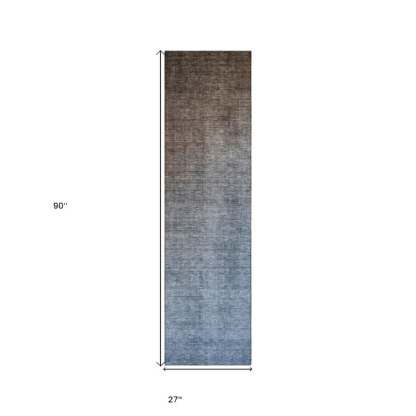 8' Runner Blue and Green Ombre Washable Non Skid Indoor Outdoor Runner Rug
