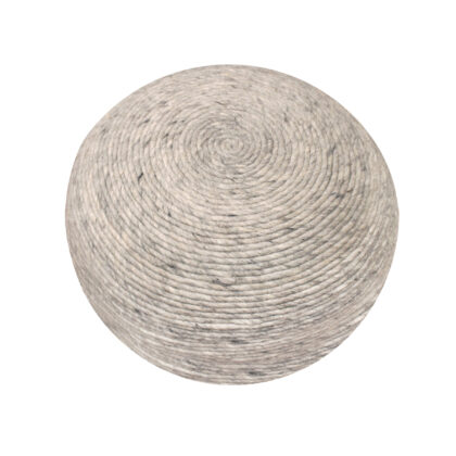 20" Gray Wool Round Ribbed Pouf Ottoman