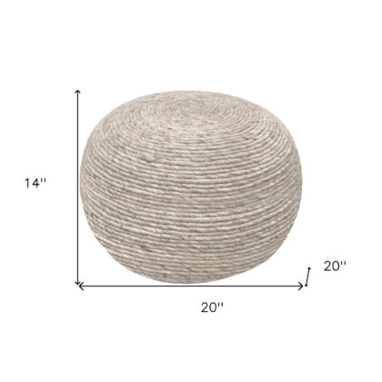 20" Gray Wool Round Ribbed Pouf Ottoman