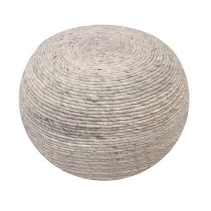 20" Gray Wool Round Ribbed Pouf Ottoman