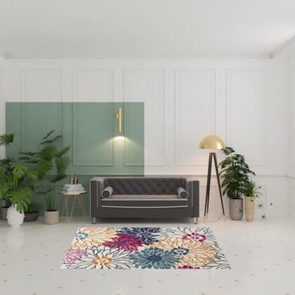 5' X 7' Cream Floral Power Loom Area Rug