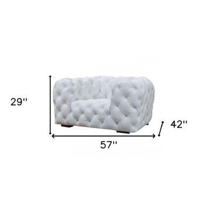 57" White And Black Top Grain Leather Tufted Arm Chair
