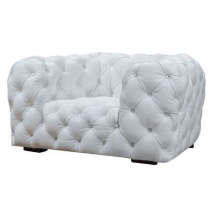 57" White And Black Top Grain Leather Tufted Arm Chair