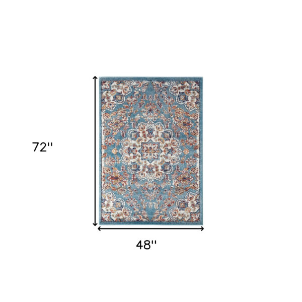 4' x 6' Blue and Orange Medallion Power Loom Area Rug