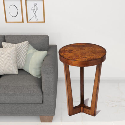 24" Medium Brown Burl Veneer Round End Table