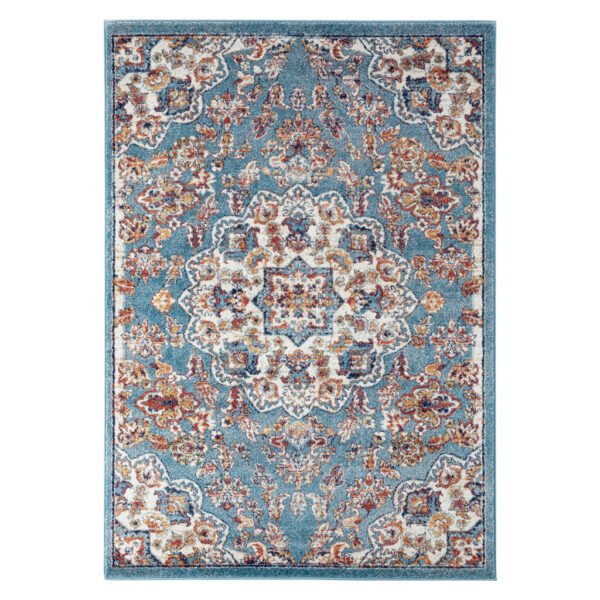 4' x 6' Blue and Orange Medallion Power Loom Area Rug